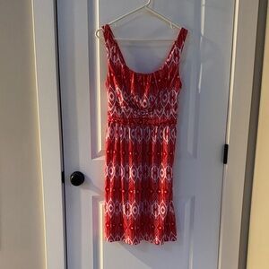Faded Glory Red & White Patterned Sleeveless Dress